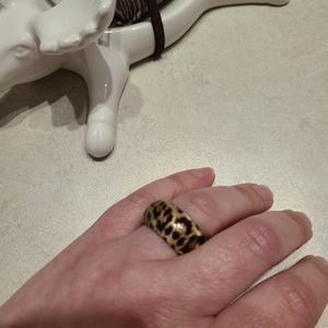 gold and leopard enamel-like ring